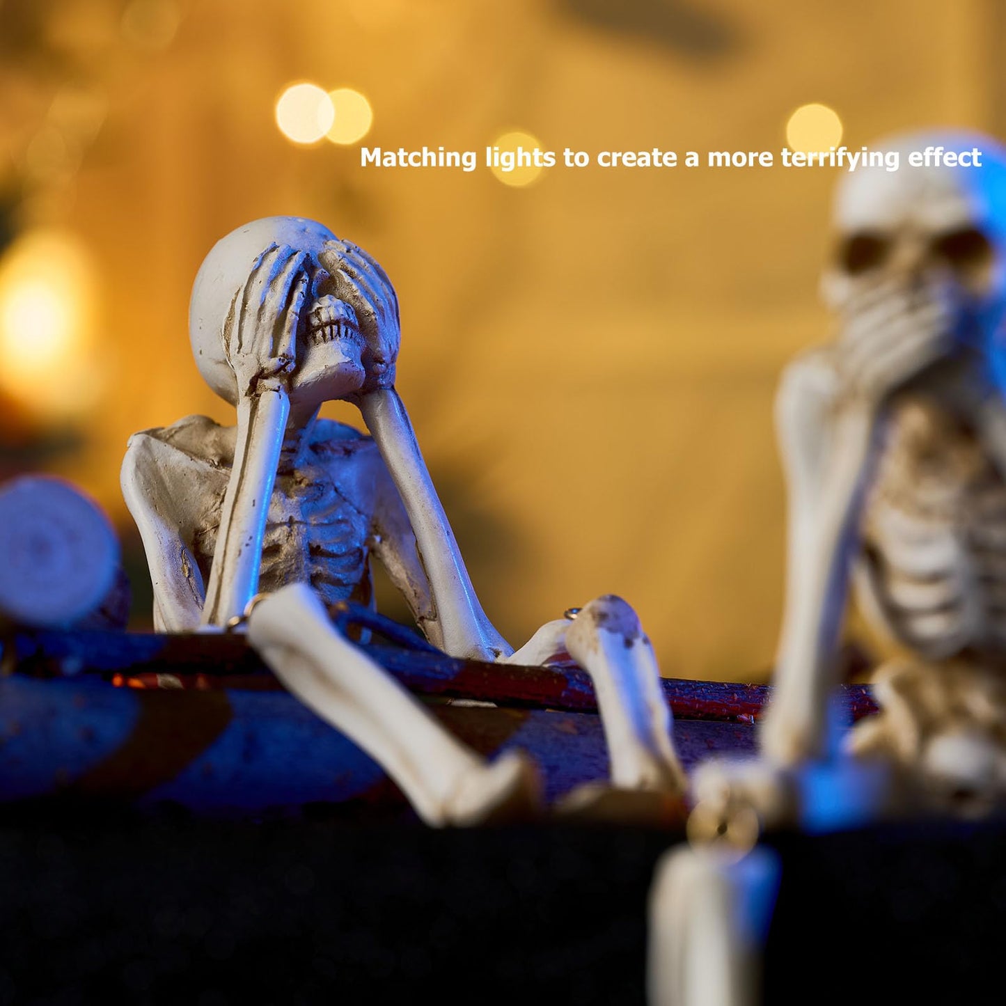 HOLIHIFI Halloween Skeleton Decor Indoor Hear See Speak No Evil Skeletons for Mantel Shelf, Set of 3 Resin Funny Skeleton Decorations