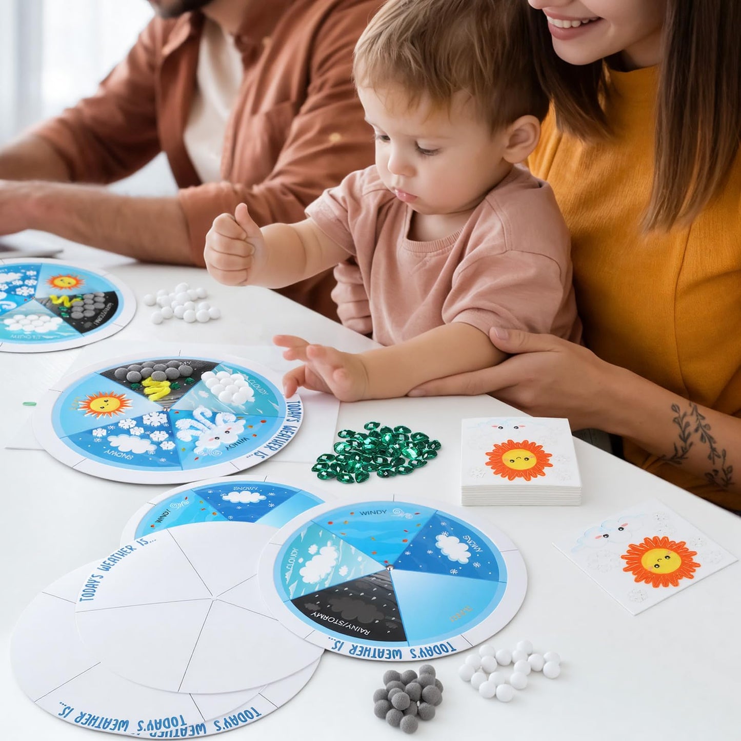 RoundFunny 24 Set Weather Wheels DIY Weather Wheels Chart Crafts for Kids Preschool Learning Toys for Educational and Learning Activities (Not Included Glue)
