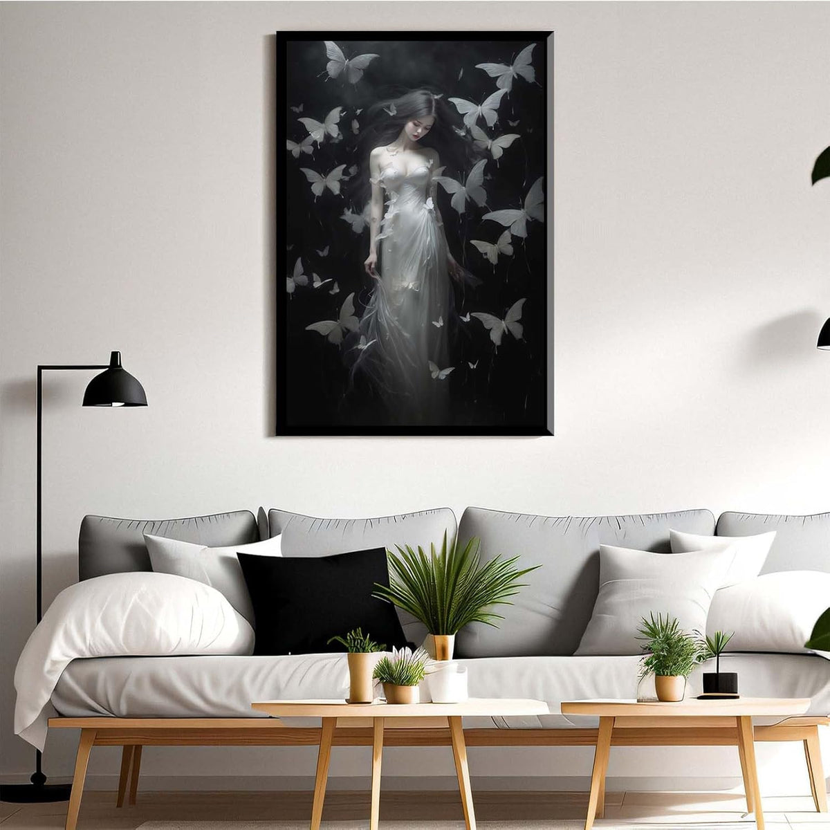 JFHCQJPK Vintage Gothic Feminine Canvas Wall Art Print Butterfly Poster Moody Female Wall Art Retro Artwork Dark College Decor for Home Bedroom16x24in Metal blackFramed