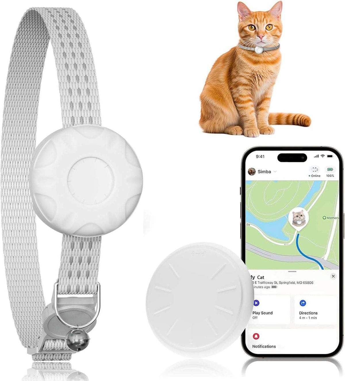 ZFSJTAG GPS Tracker for Cat, Cat Tracker Compatible with Apple Find My App (Only iOS), No Monthly Fee, Waterproof, Breakaway Collar Included, Up to 1 Year Battery, Purple