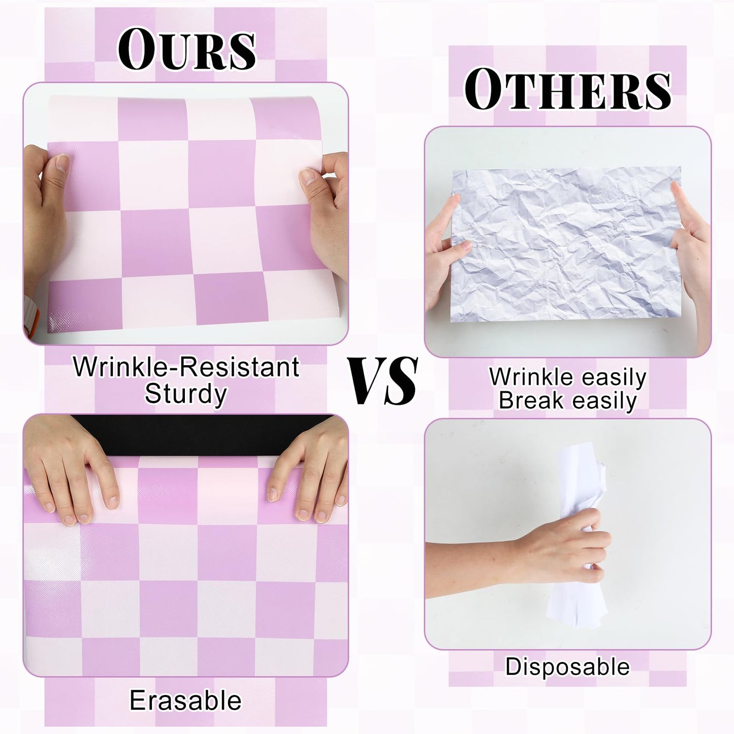 Purple Checkered Bulletin Board Roll Reusable Waterproof Erasable Purple Checkered Non-Woven Fabric Bulletin Board Roll Poster for Teacher Classroom Decors Wrap Crafts 15.7" x65.6ft