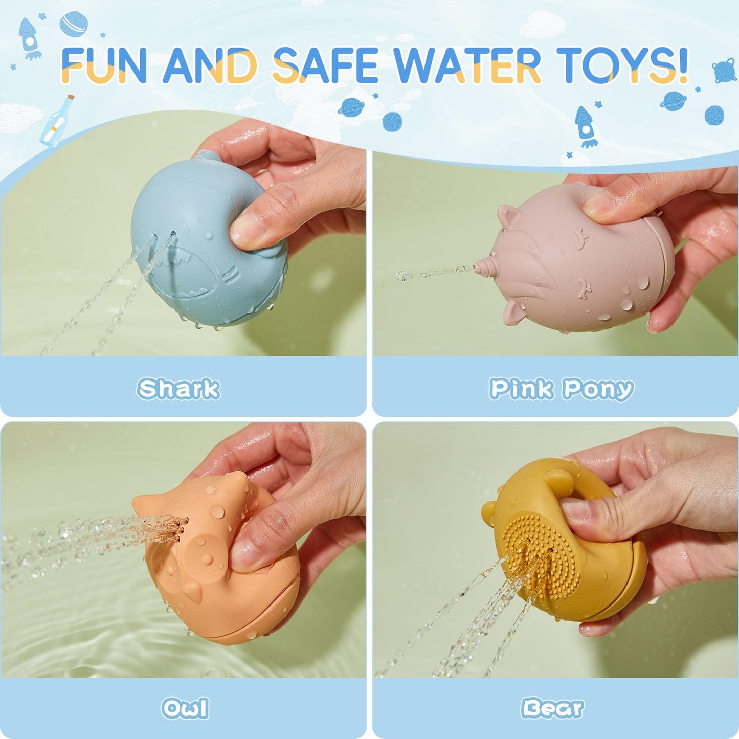 Baby Bath Toys 16 Pack Easy-Clean & Squeezable Silicone Bath Toys for Babies 6-12 Months Mold Free Bath Toys Toddlers 2-4 Bathtub Water Pool Toys