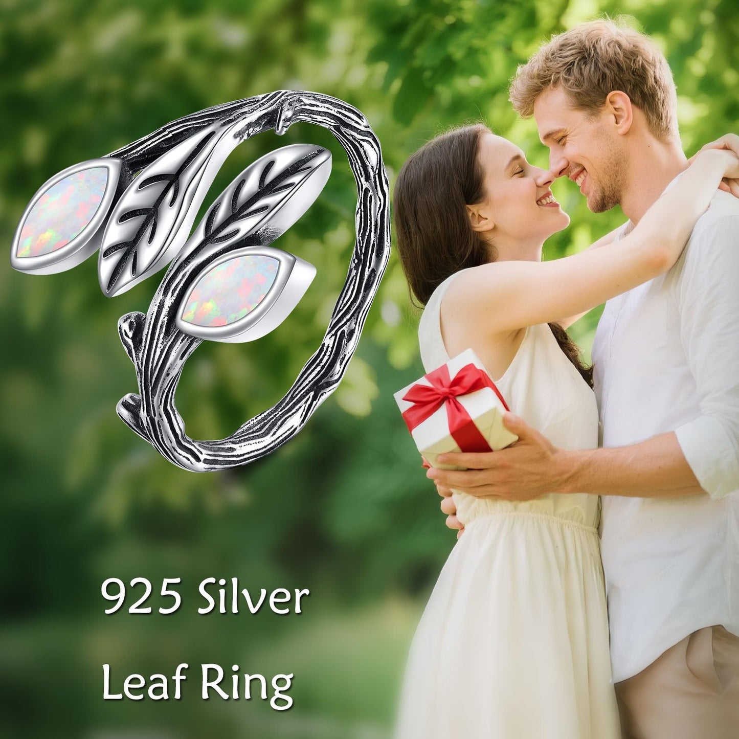 POPLYKE Leaf Opal Ring Sterling Silver Boho Adjustable Opal Spoon Ring Vintage Thumb Rings for Women