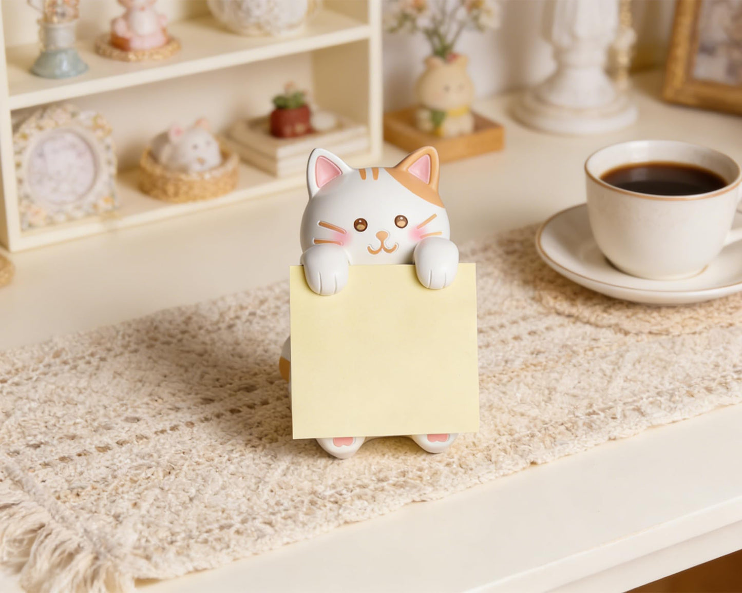 HORTIX Cat Pop-up Sticky Note Dispenser, Includes 1 Pad of 3x3 in Super Sticky Notes, 100 Sheets, Resin Desk Holder for Office & Home- Ginger Cat
