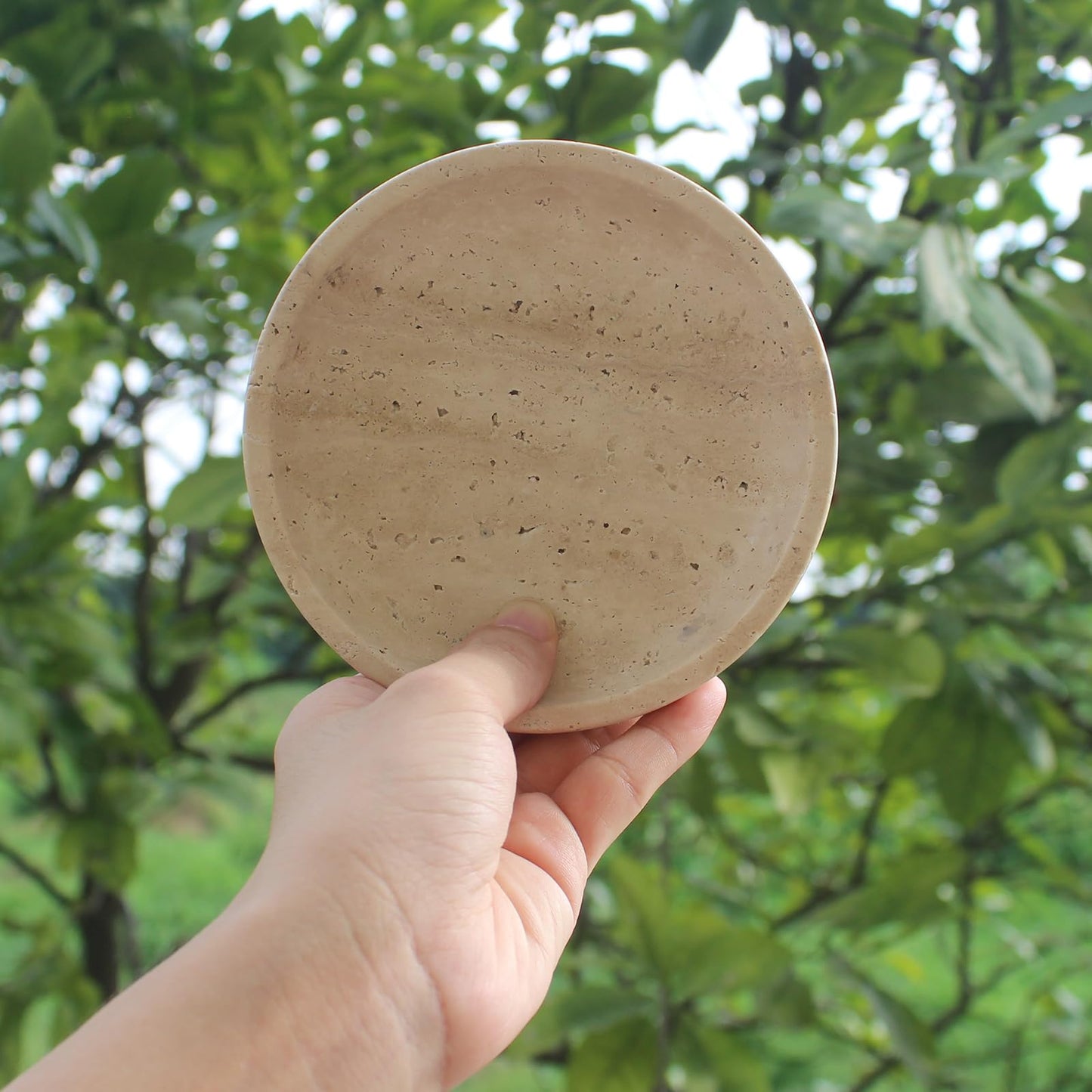 Nawgnail Natural Travertine Marble Jewelry Dish 5.5", Trinket Dish for Ring Earring, Gift for Woman Daugther(Beige Travertine)