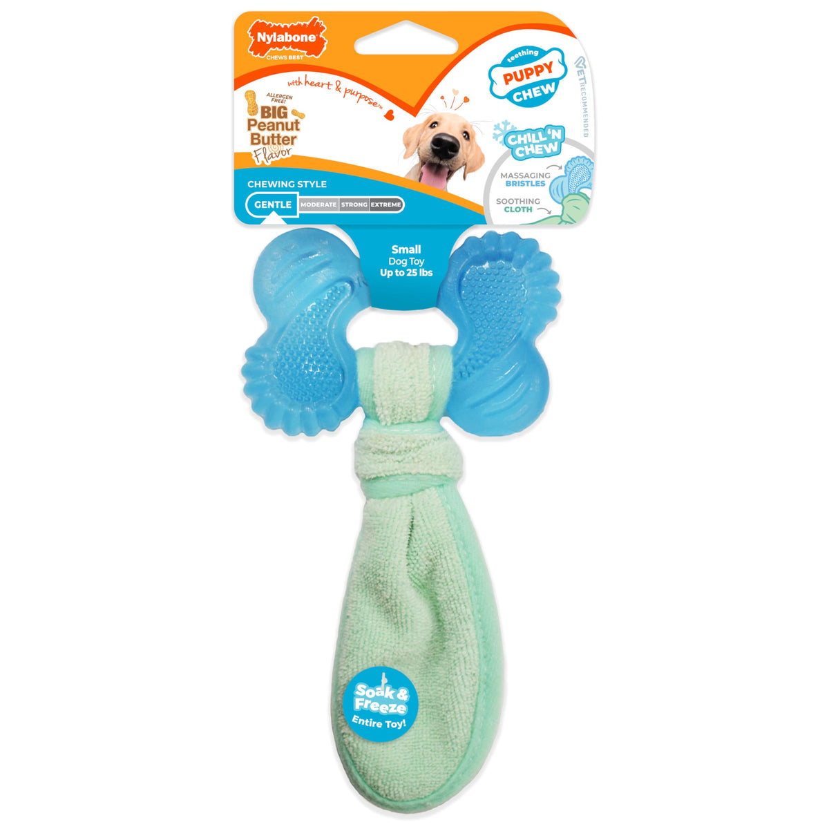 Nylabone Double Action Bone Puppy Chew Toy, Rubber Teething Toys for Puppies, Puppy Chew Bone, Bacon Flavor, Small Dogs - Up to 25 lbs., 1 Count