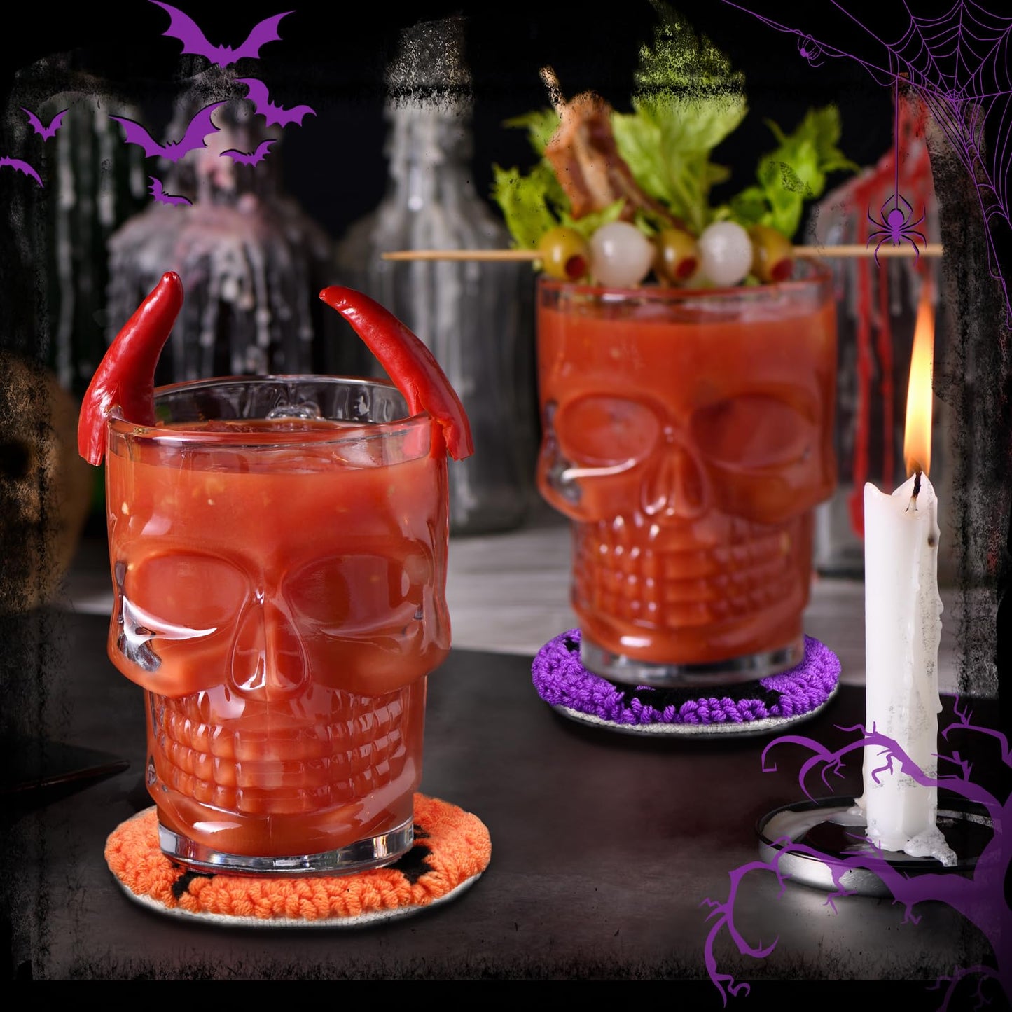 Yaomiao 6 Pcs Halloween Punch Needle Coaster Kit Punch Needle Embroidery Kits Craft Supplies with Patterns Yarns Tools Adhesive Felt Embroidery Hoop Instruction Holder for Adult DIY