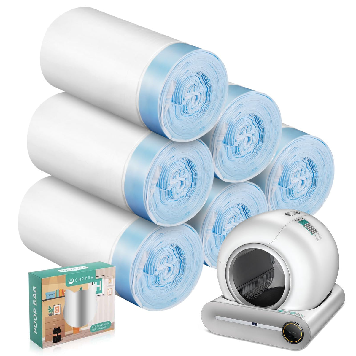 Automatic Litter Box, APP Control, 65L+9L Large Capacity,3 Rolls Litter Bag