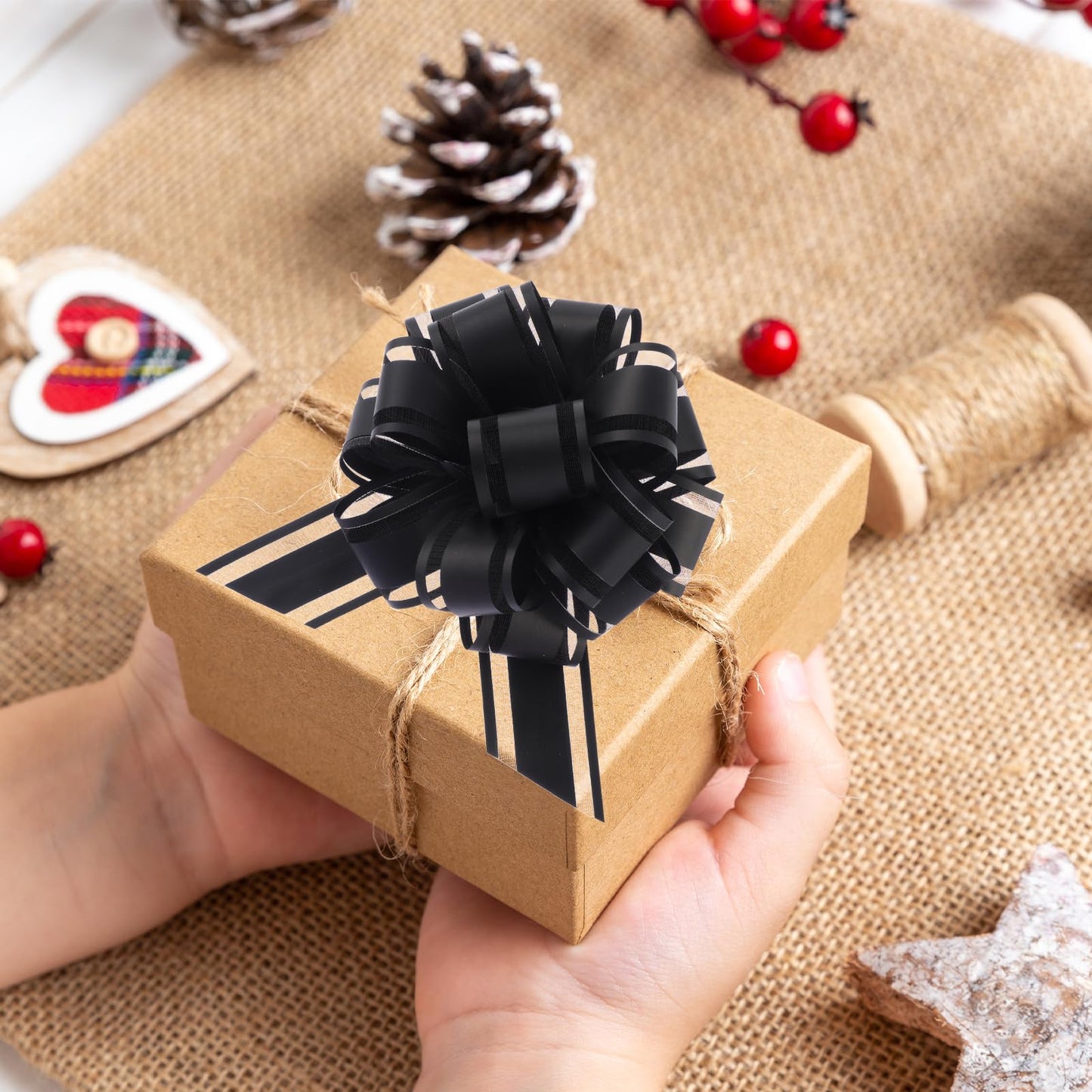 40 Pieces 6 Inches and 3 Inches Pull Bow Wrapping Pull Bow Ribbon Pull Bows for Wedding Baskets,Large Bows for Presents. (Black)