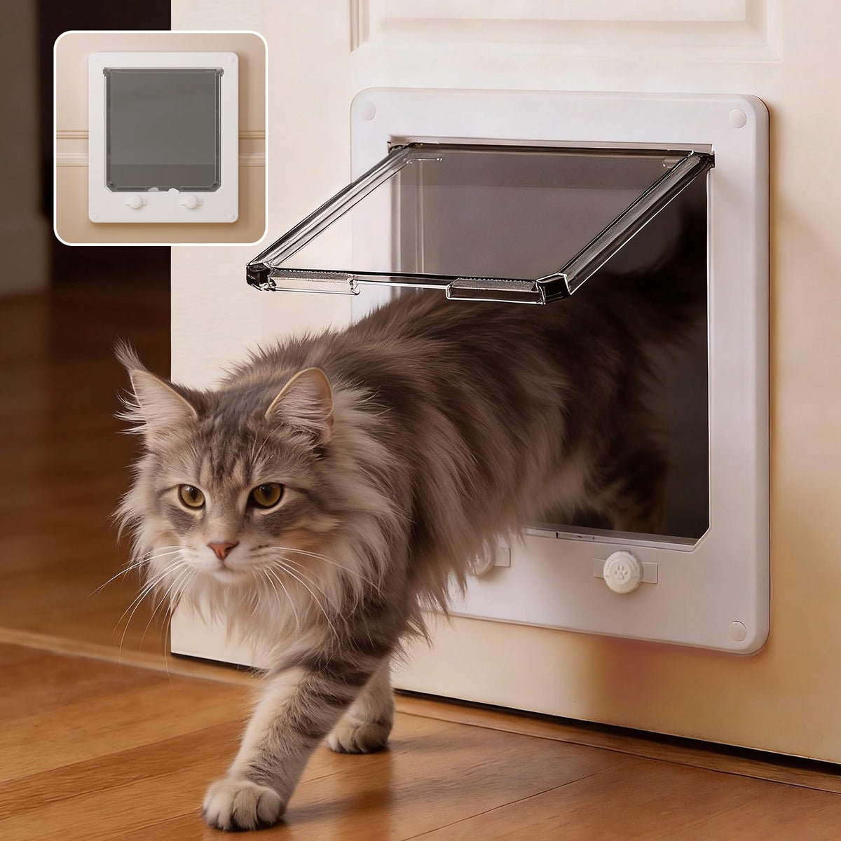 LIBBEPET Cat Door Interior Door, 4 Way Locking Flap for Cats ≤18 lbs,Large
