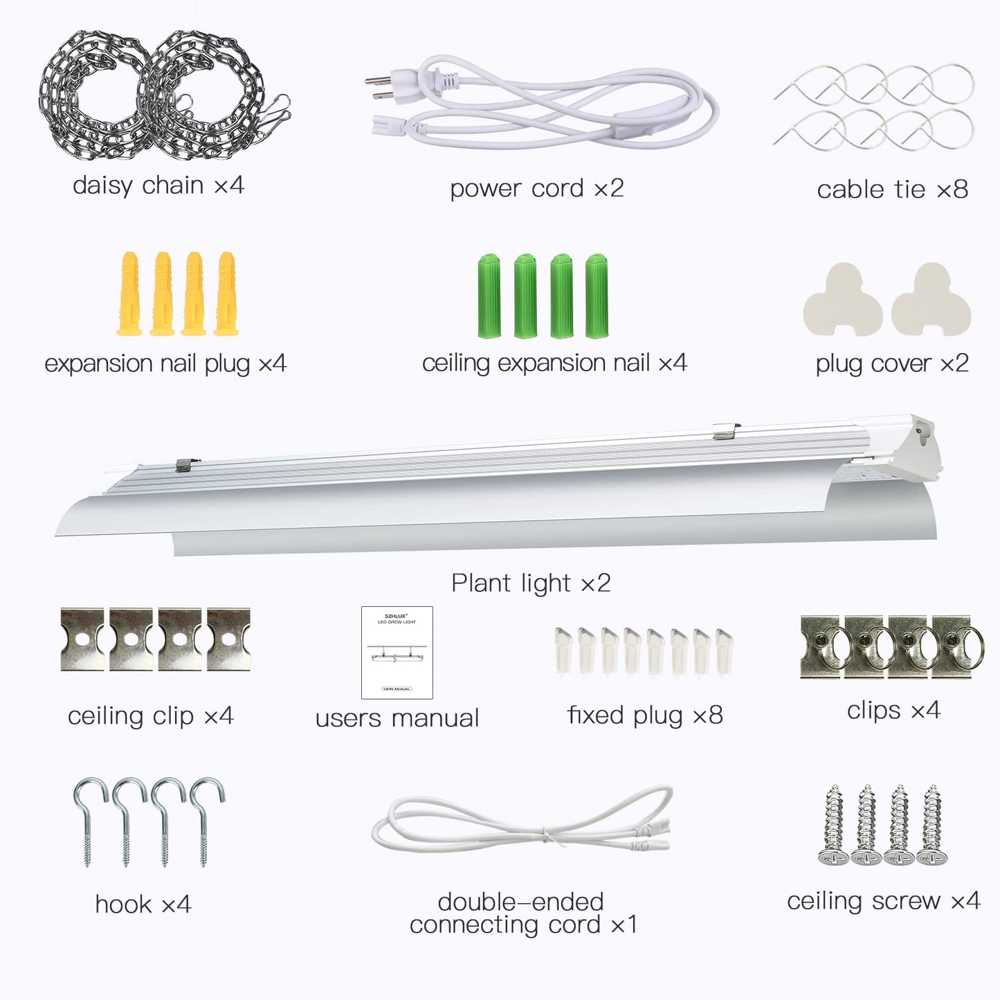SZHLUX LED Grow Light 2FT Full Spectrum 2 Pack 80W (2×40W, 600W Equivalent) Sunlight Plant Light for Indoor Plants, Super Bright Grow Light Strips, Linkable Growing Light Fixture