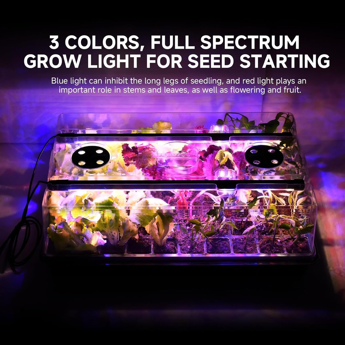 Seed Starter Tray with Grow Light and Thermostat Controller Heat Mat, 10"x 20.75" Heat Mats for Plant Growing,68-113°F Adjustable,Color Change Grow Lights,Germination Trays Kits (Green, 60 Cells)