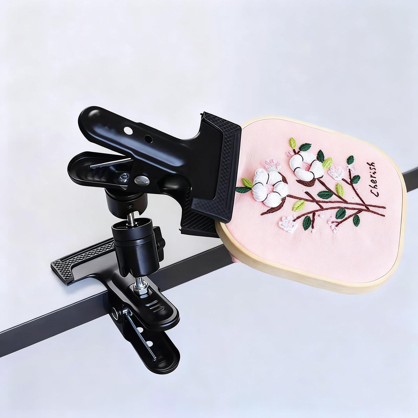 Portable Metal Embroidery Hoop Stand Holder - Rotated Embroidery Hoops Stand Table Clip for Most Size/Shape Embroidery Needlework Hoops