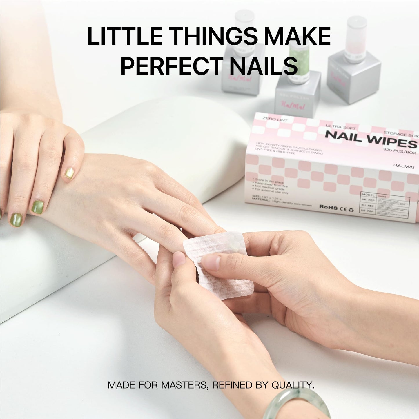 HALMAI 1300 PCS Lint-Free Nail Wipes, Acetone-Free, Compatible with Acetone Nail Polish Remover Pads with Water-Lock, High Absorbency, For Gel & Acrylic Nail Removal, Includes Storage Box
