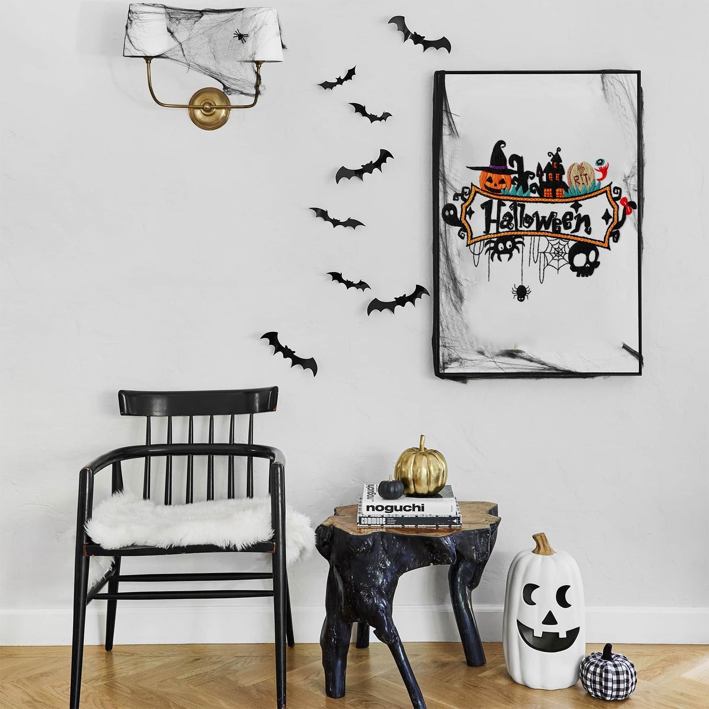 COCOMOX Halloween Embroidery kit for Beginners, 3 Set Gothic Cross Stitch Kits Pumpkin Pattern Needlepoint Craft Kit for Adults, DIY Gift