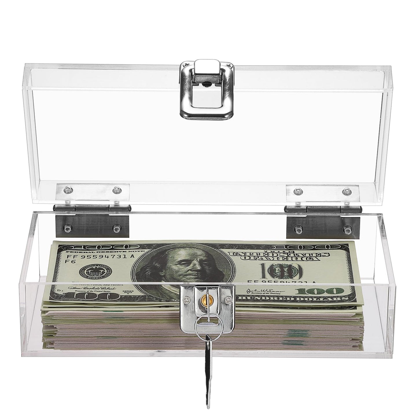 GUSHBIN Lockable Money Storage Box Clear Acrylic Cash Holder with Key Lock Cash Organizer Small Currency Tray for Personal Items, 7 x 3.1 x 2.3 Inch