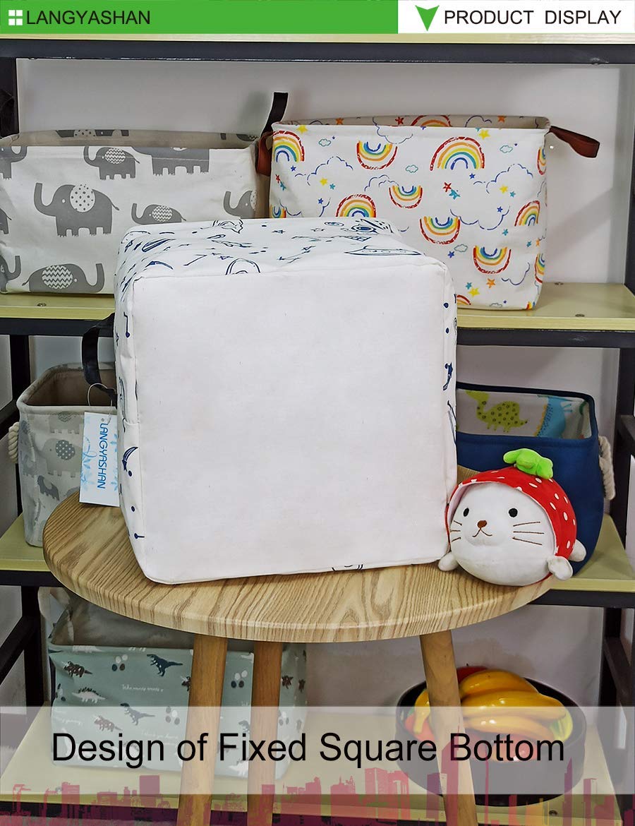 LANGYASHAN Square Storage Baskets Waterproof Canvas Children Laundry Nursery Hamper for Shelves Gift Baskets Toy Organizer Room Decor (Square spaceship)