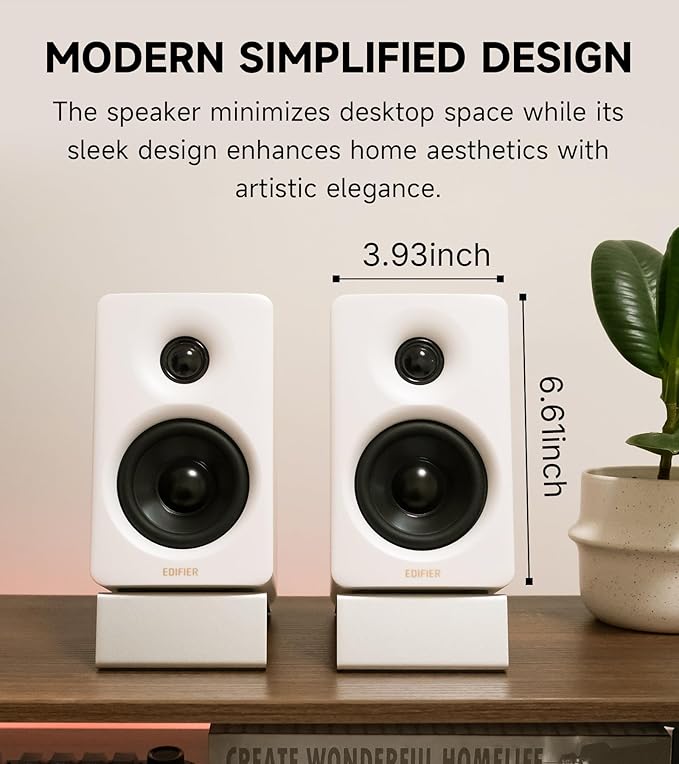 Edifier M60 Multimedia Speaker Bluetooth 5.3, 66W RMS, Hi-Res Audio & Hi-Res Wireless Audio, LDAC,3" Mid Bass & 1" Tweeter, USB-C & Aux Inputs, Compact Desktop Speaker - White