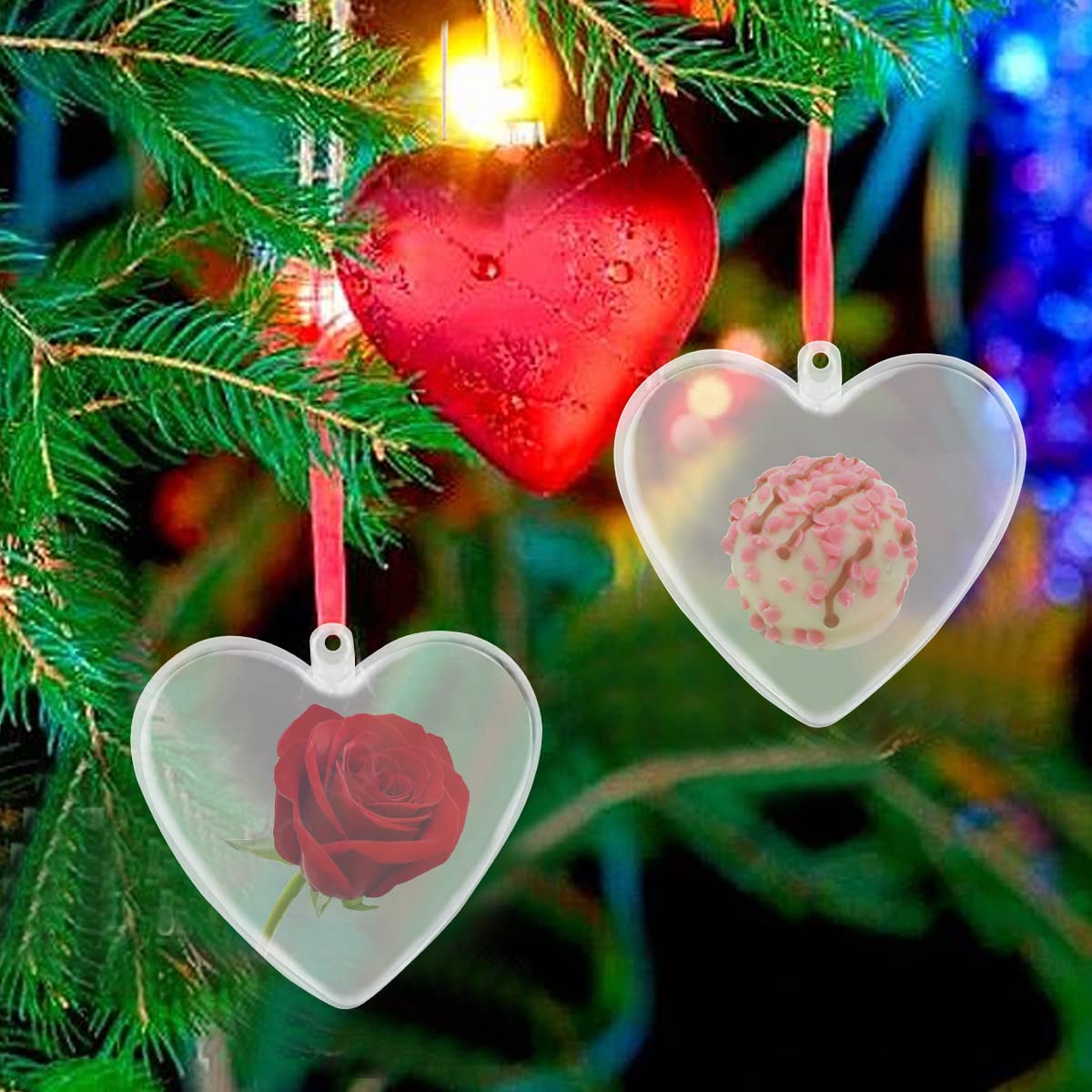 Jangostor 20 Packs Clear Heart Ornaments Balls Valentine‘s Day Ornaments Ball to Fill, DIY Plastic Fillable Valentine Decorations Tree Balls Baubles Craft Transparent Ball (6.5CM)
