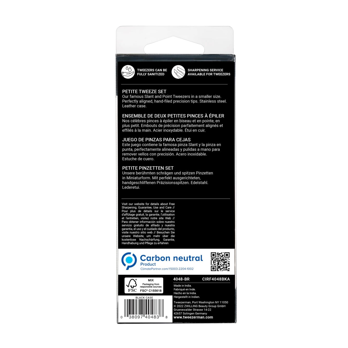 Tweezerman Petite Tweeze Set with Travel Case - Point and Slant Tweezers, Tweezers for Travel (Black Case)