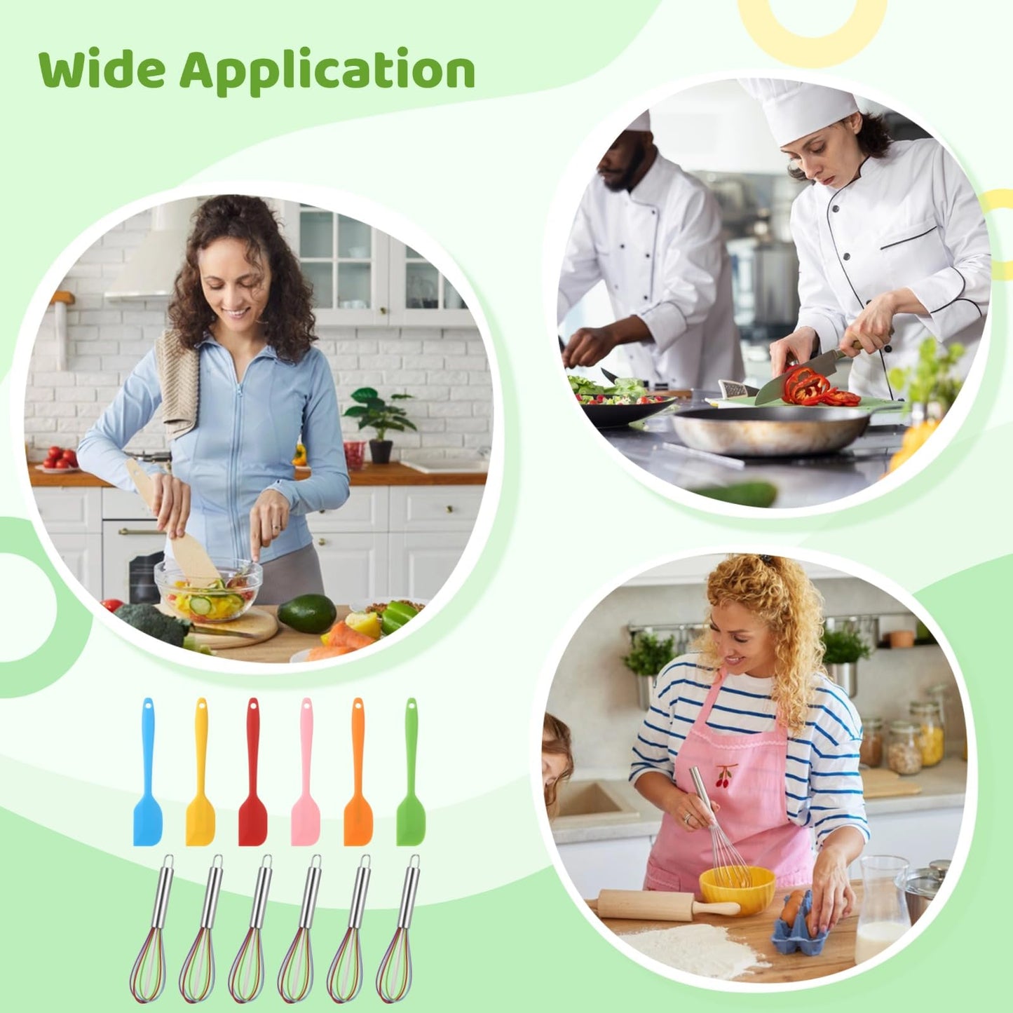 24 PCS Silicone Spatula and Whisk Set, 8 in Colorful Mini Silicone Spatulas and Whisks, Non Stick Flexible Kitchen Mixing Tools for Baking Cooking Party Supplies
