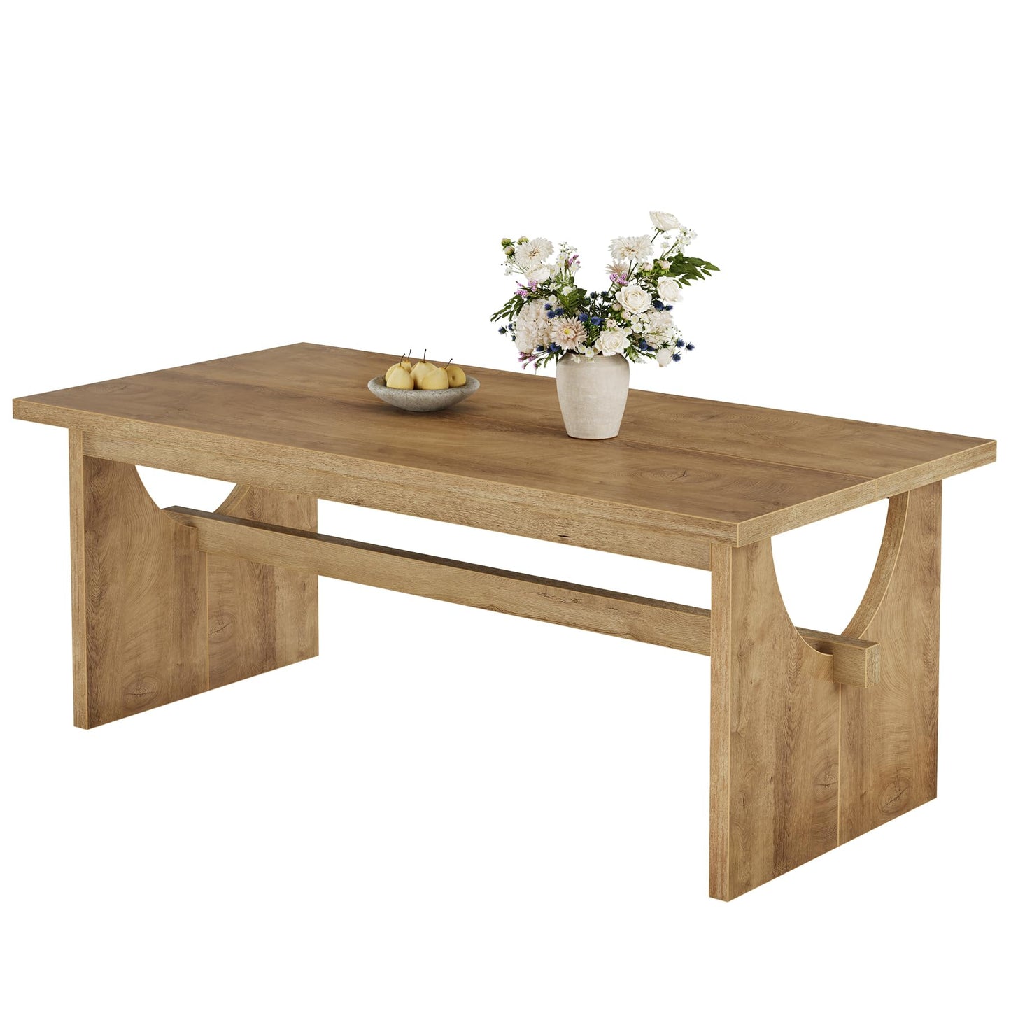 Tribesigns Farmhouse Dining Table for 4-6 People, 63" Large Rectangular Kitchen Dining Room Table with Heavy Duty Double Base for Kitchen Living Room, Rustic Brown