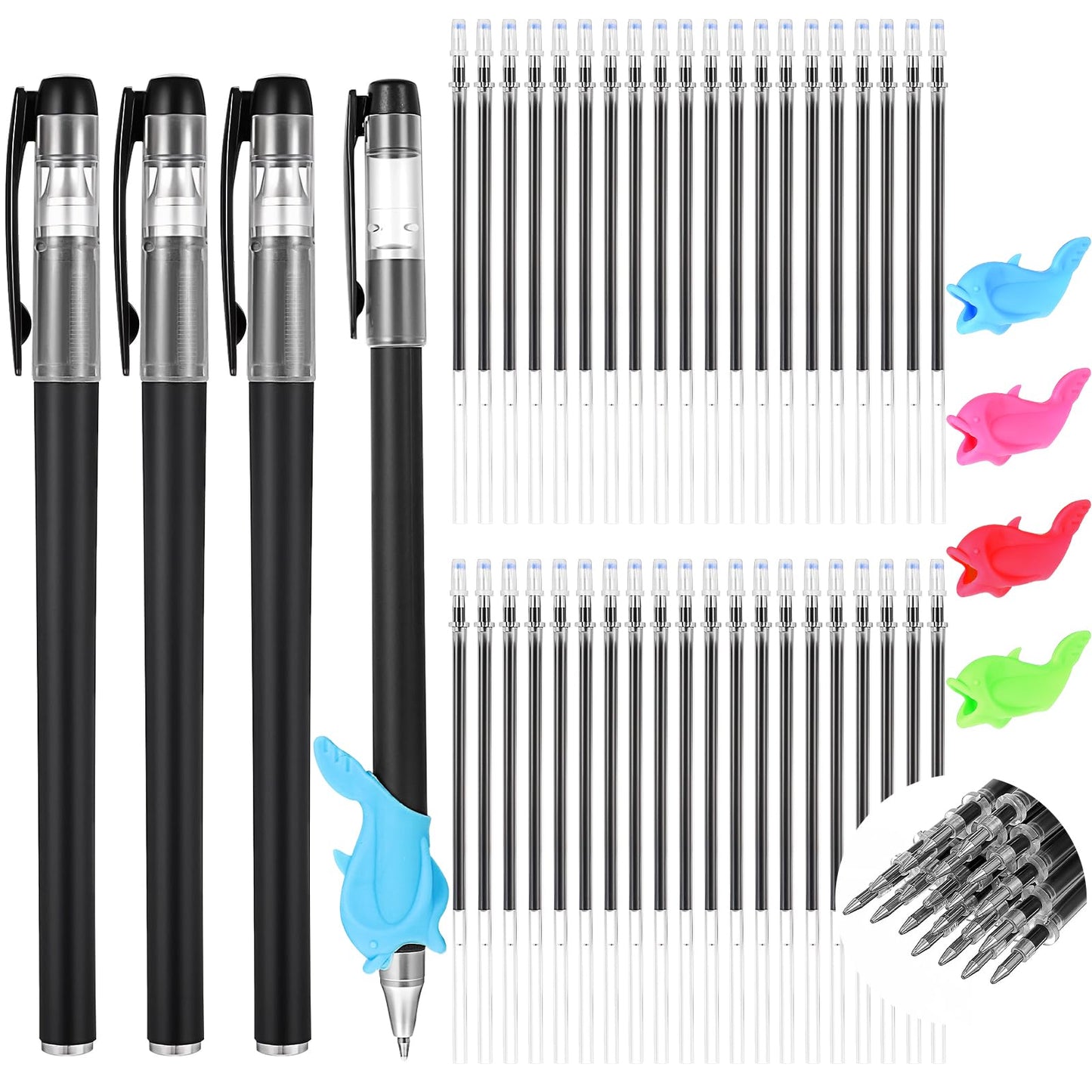 Heclia Magic Pens & Refills for Kids 48 PCS Grooved Book Magic Pens for Children's Copybooks Reusable Grooved Handwriting Practice Kids Book Disappearing Ink Pen for Tracing Books Writing Train