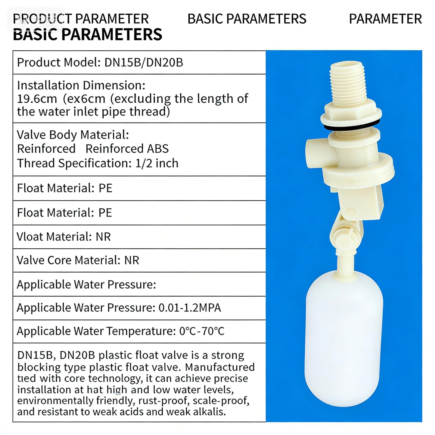 1/2 Inch Float Valve, Automatic Water Level Control Valve with Adjustable Arm, Corrosion Resistant PVC for Livestock Trough, Pet Fountain, Water Tank, Pond, Aquaponics【3-Pack】