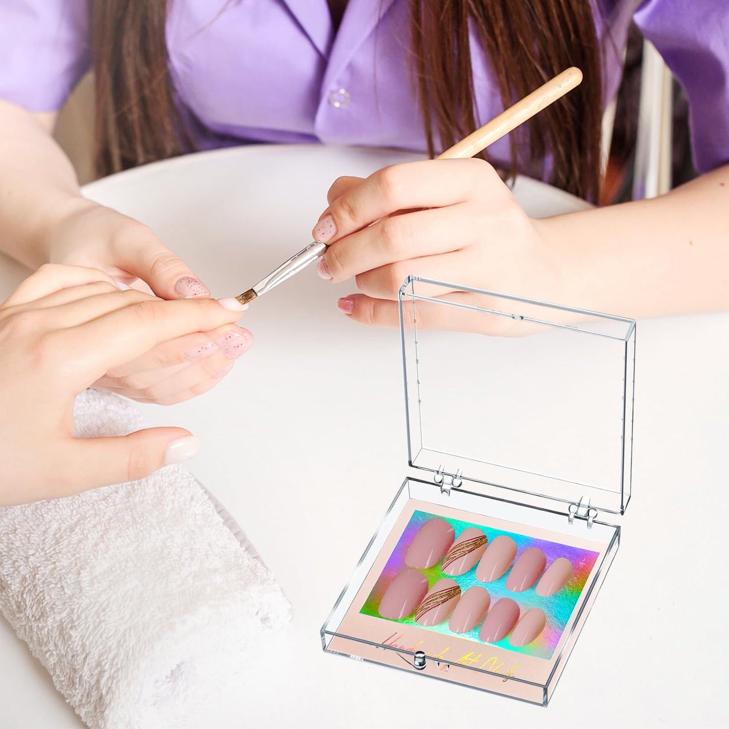 CloudTrip 30Boxes + 30 Instruction Cards Large (8 x 8cm) Press On Nail Packaging Storage Box and 90pcs Adhesive Tabs - Acrylic Organizer Case for Artificial Nail for Nail Business Supplies