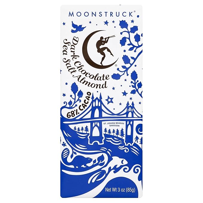 Moonstruck Chocolate Almond Sea Salt Dark Chocolate Bar, 3 oz