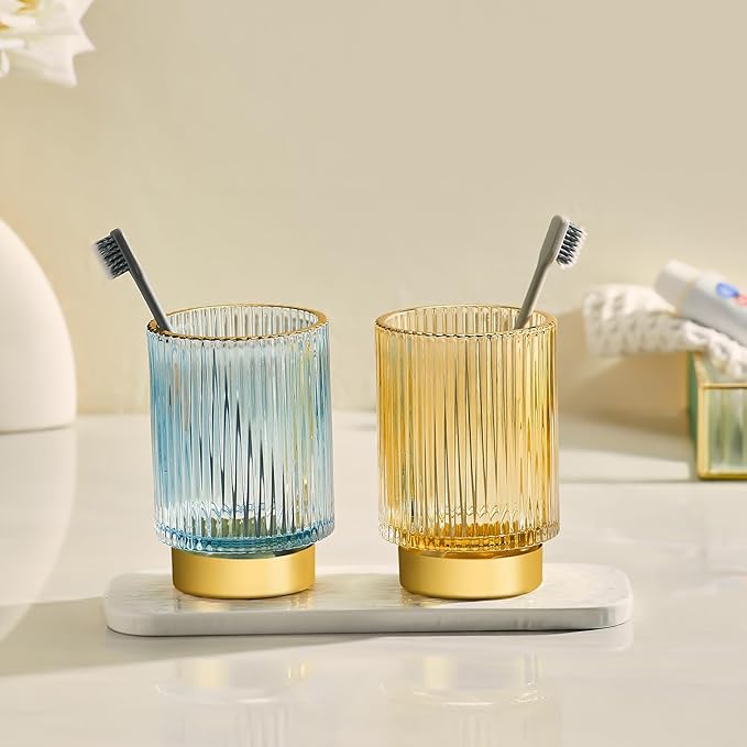 Makeup Brush Organizer, Toothbrush Holder, Desk Pen Pencil Holder, Multifunctional Vintage Glass Brush Cup (S/Gold/A3-12-US)