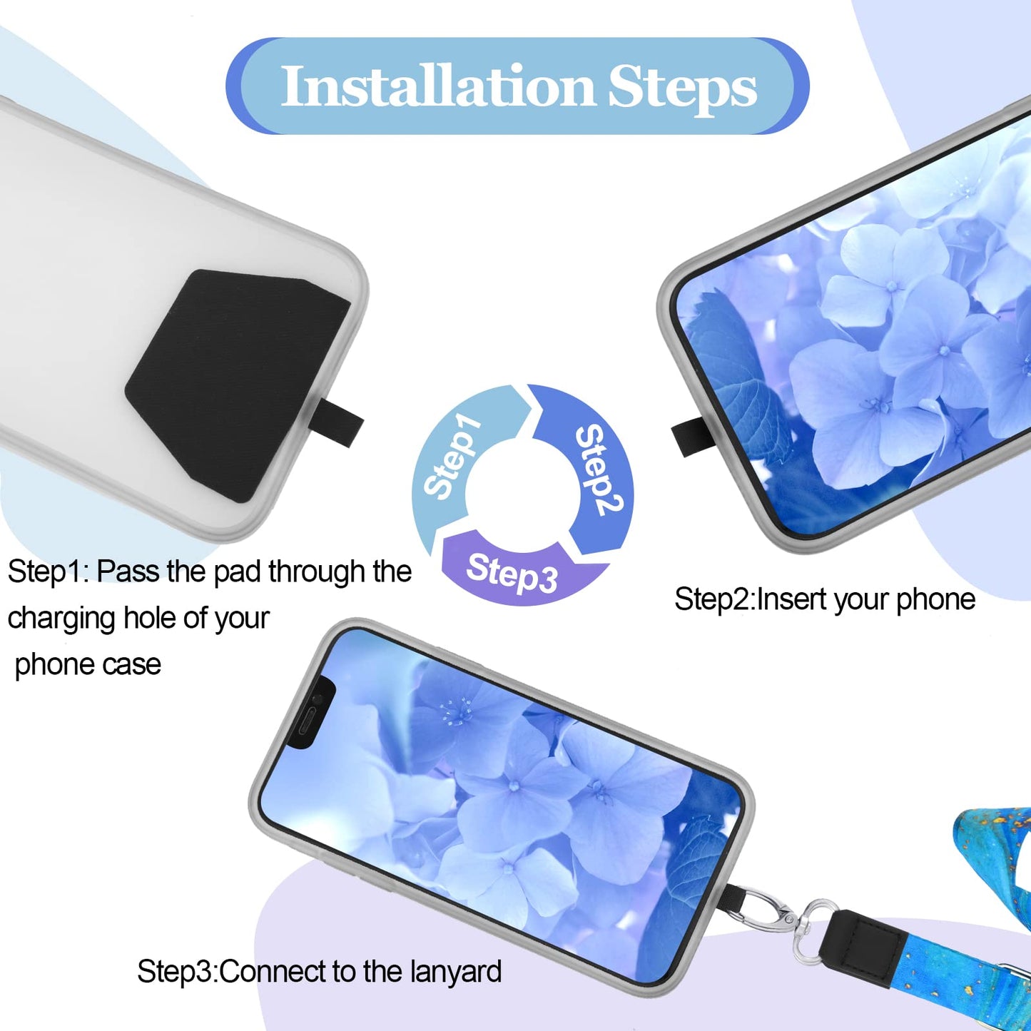 Chinco 5 Pcs Crossbody Cell Phone Lanyards Universal Adjustable Neck Strap and Phone Patches Compatible with Most Smartphones(Marble Pattern,Bright Color)