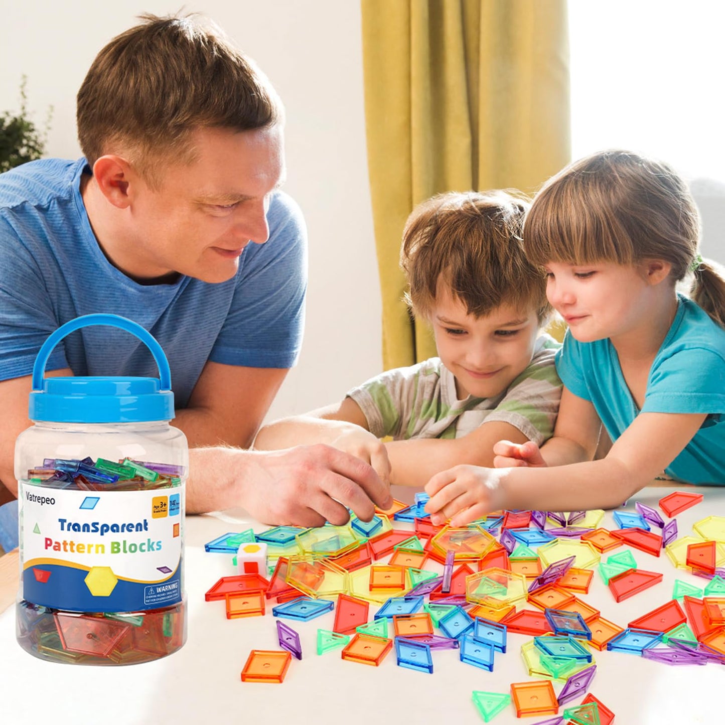 Vatrepeo 140 Pcs Translucent Pattern Blocks for Light Table, 6 Colors & Shapes Educational Light Table Manipulatives and Accessories