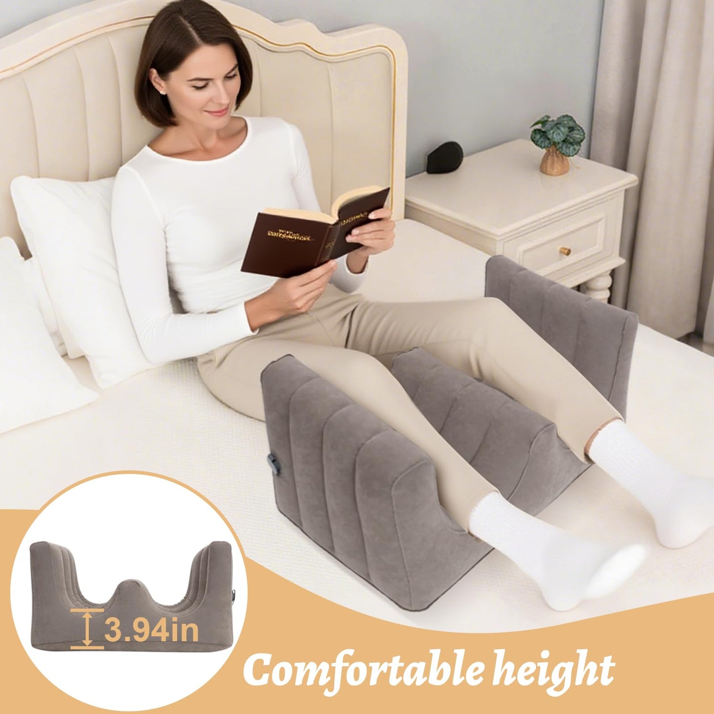 Bloomoja Inflatable Reading Pillow, Laptop Lap Desk with Inflatable Bag, Adjustable Gaming Pillows for Bed, Couch, Floor, Portable Leg Elevation Pillow for Comfortable Reading, Working, Crocheting