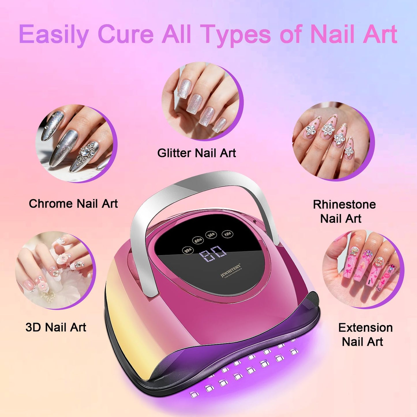 JEWHITENY 57 Pcs LED Beads U V Nail Lamp : 220 W Professional Nail Dryer with 4 Timers & Automatic Sensor Fast Curing U V Light for Gel Nails Professional Manicure Tool