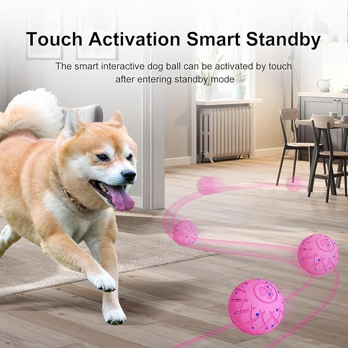 XINGZUAN Moving Dog Toy, Interactive, Bouncing and Rotating, Silent Foam Material, IP54 Waterproof Rating, Smart Active Rolling, Stimulation Toys for Medium and to Keep Them Busy (Red)