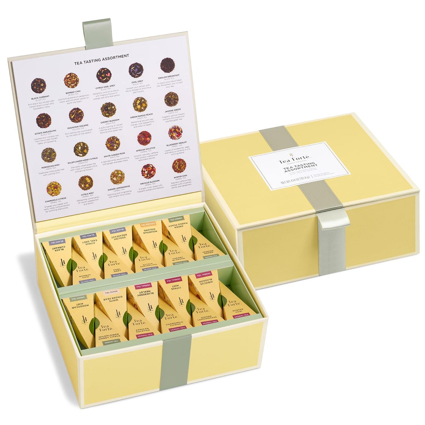 Tea Forte Premium Tea Chest Presentation Box Gift Set Sampler, 40 Count Individually Wrapped Handcrafted Pyramid Tea Infuser Bags, Gifts for Mom, Assorted Classic