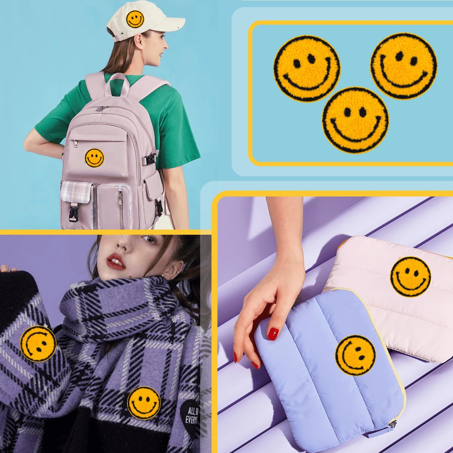 Zakrafo 30PCS Yellow Smiley Face Iron on Patches for Clothing Cute Iron on Patches for Clothing, Hats, and DIY Crafts