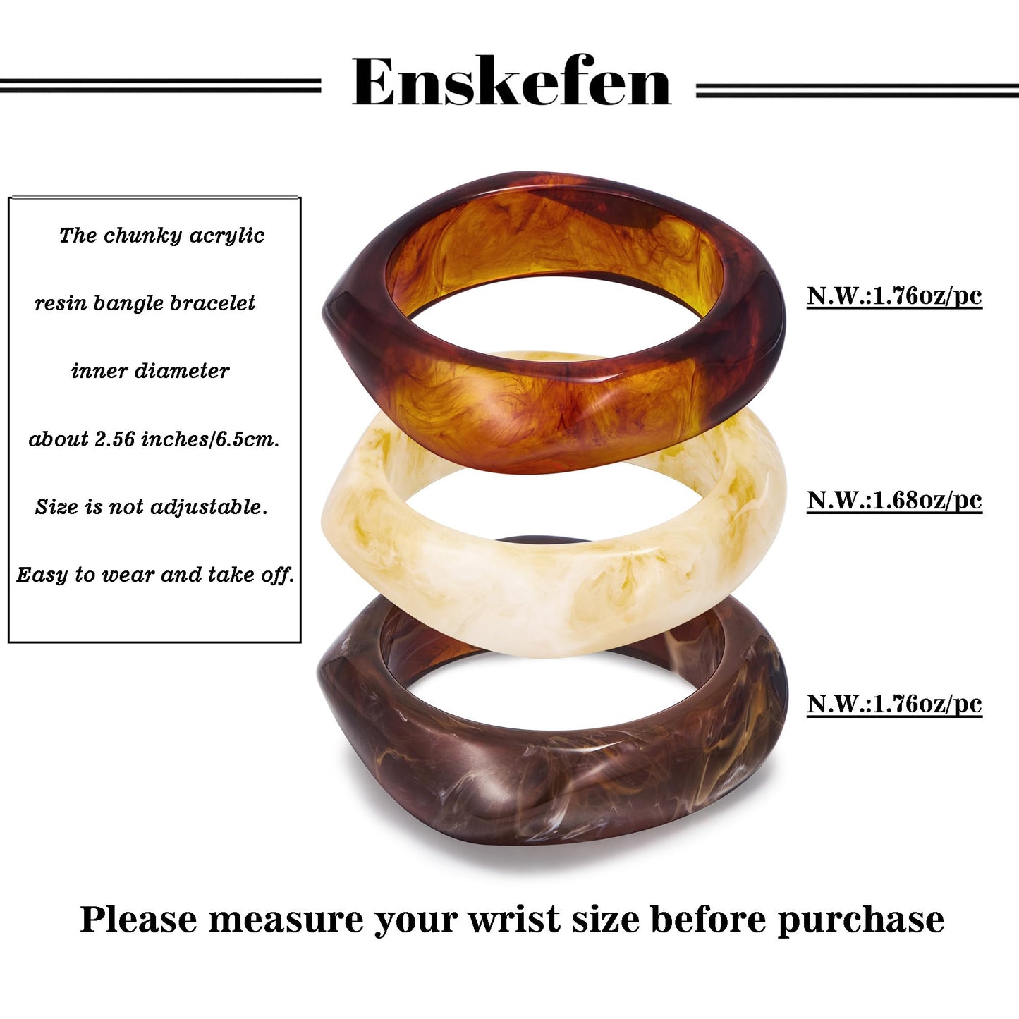 ENSKEFEN 3PCS Chunky Acrylic Resin Bangle Bracelet Set for Women Wide Retro Cream Brown Acrylic Bangles Stackable Statement Geometric Resin Bracelets