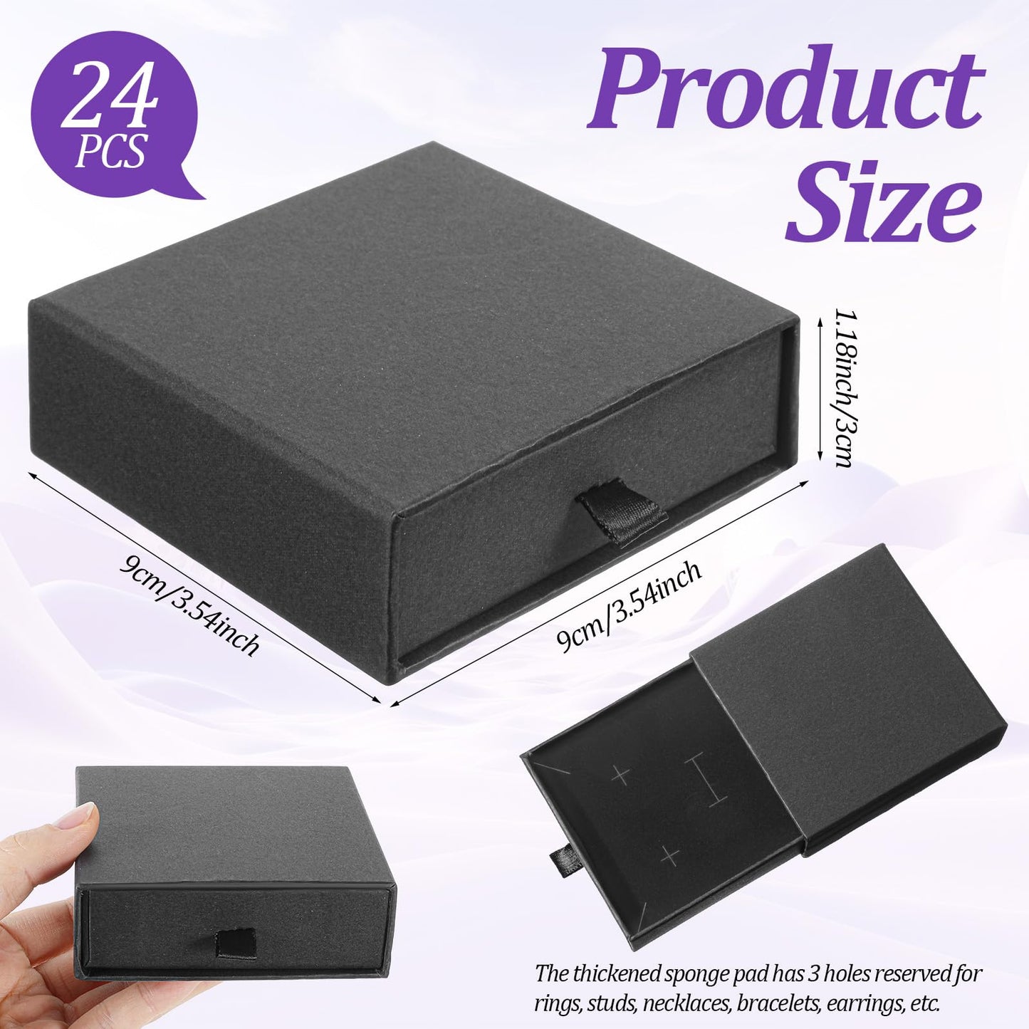 Tolare 24 Pack Small Cardboard Jewelry Gift Boxes Bulk, 3.54 x 3.54 x 1.18 Inch Drawer Style Boxes for Jewelry Packaging, Black Display Case for Necklaces, Rings, Earrings