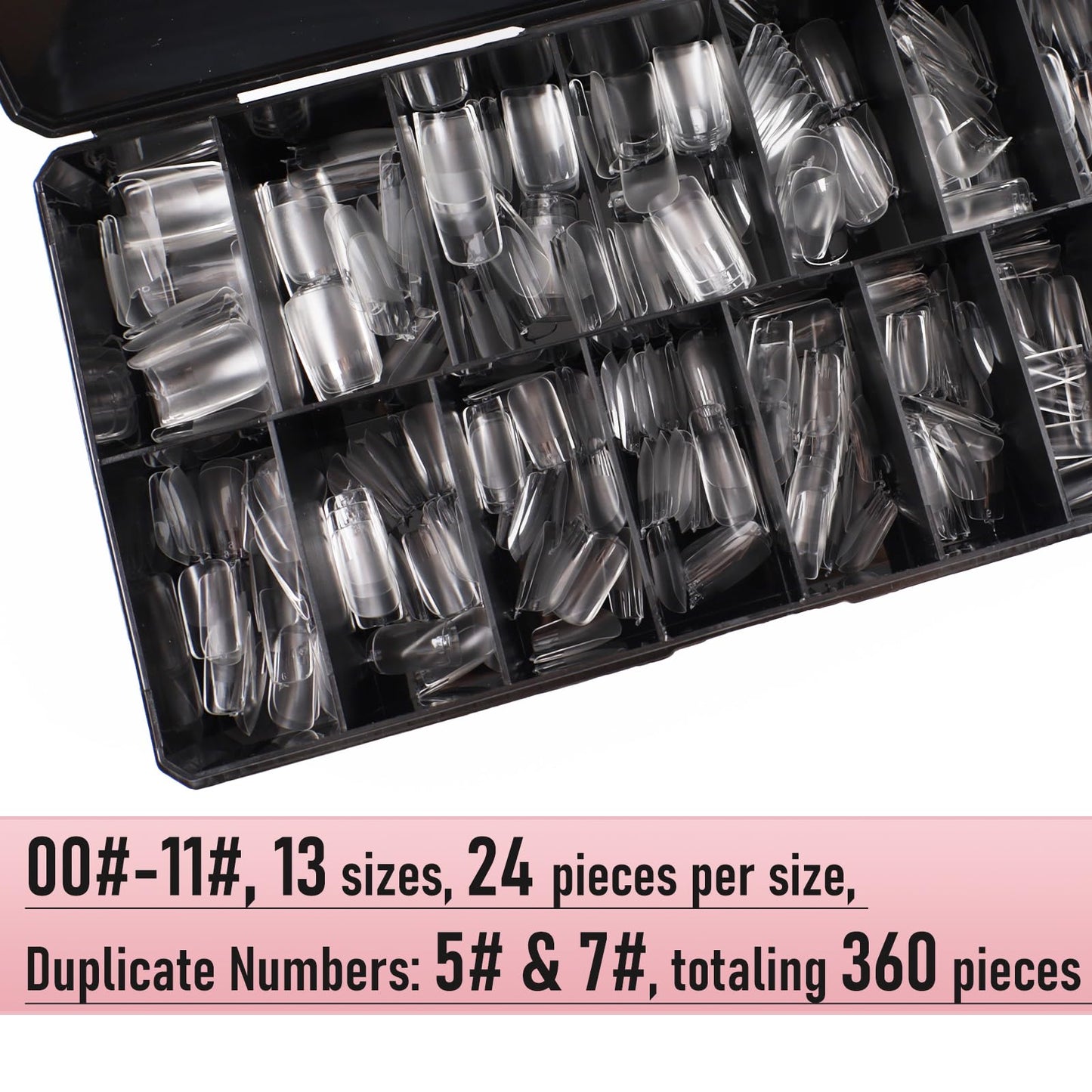 Wellquinn Square Nail Tips Medium Thicken Soft Gel Nails Pre-etched Clear Full Cover Press on Acrylic Fake Nail Extension for Manicure Salon Home DIY 360Pcs 15 Sizes Black Box Collection