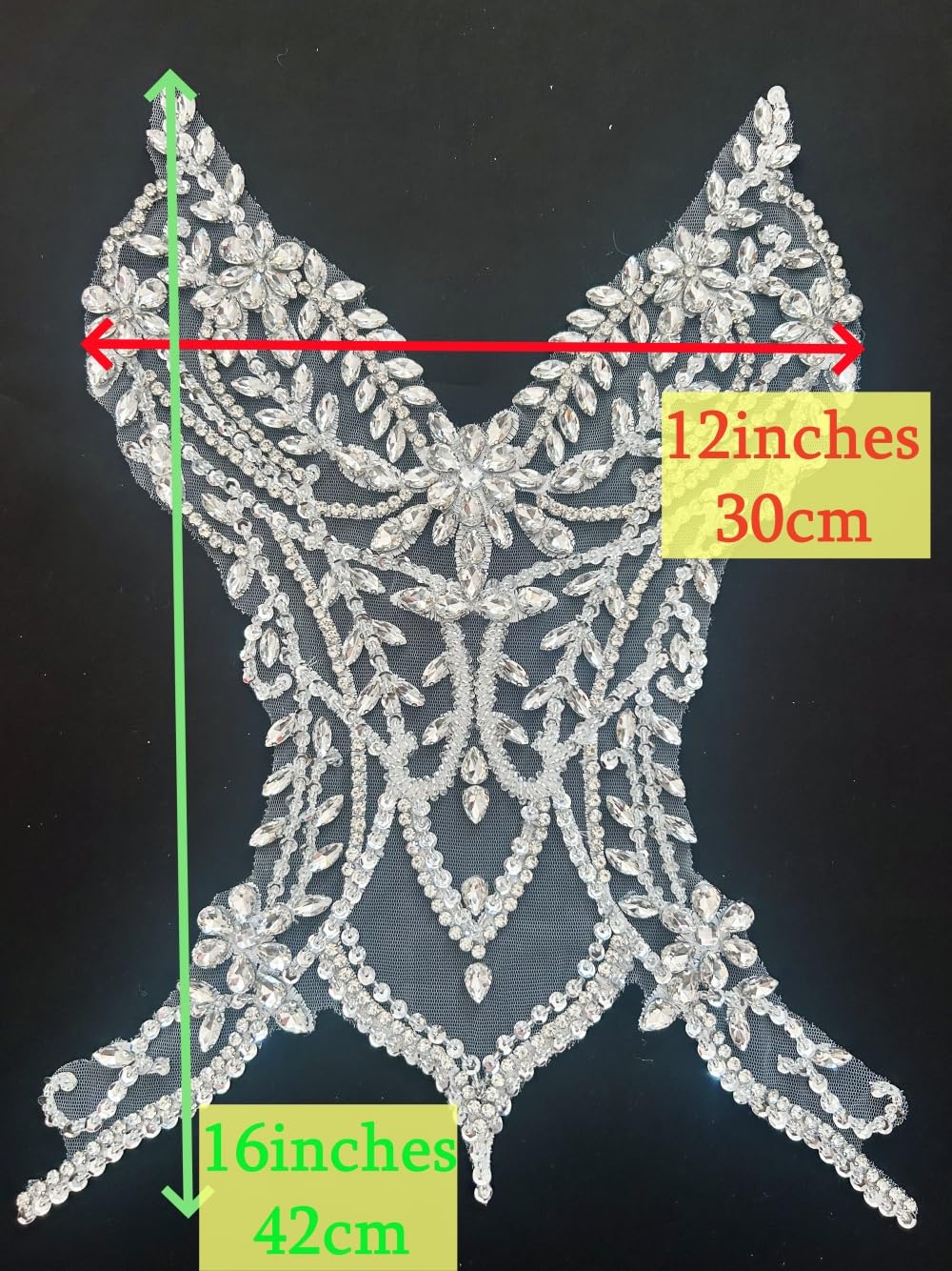 Hand Beaded Sewing Lace Patches Costumes Appliques with sew on Crystals Rhinestones for Crafts DIY Protects Wedding Evening Party Dance Clothes Accessories (Red)