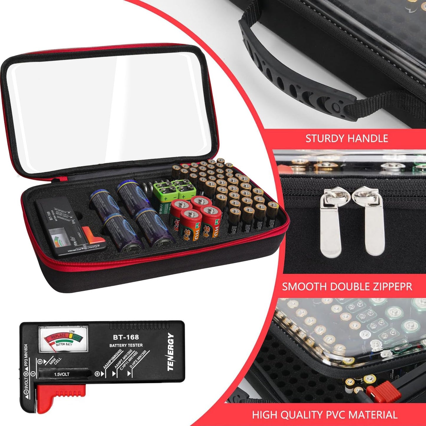 Yuecoom Battery Organizer Storage Box with Tester, Waterproof Organiser,Transparent Lid Holds Multiple Batteries, Portable Battery Organiser for Home, Travel and Gifting