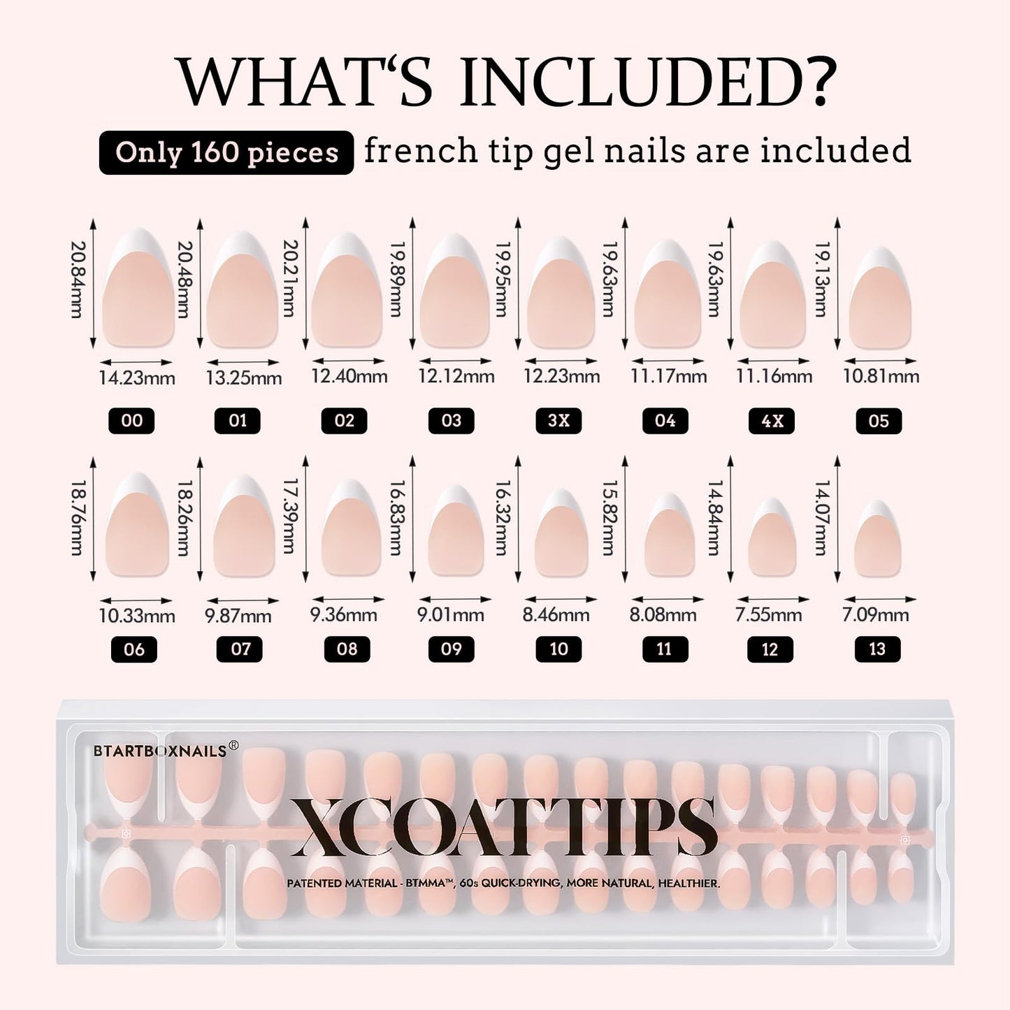 BTArtboxnails Soft Gel Nail Tips - XCOATTIPS French Series French Tip Press on Nails, Short Almond Press On Nails, Nude Acrylic Fake Nails Glue On Nails Extension Set
