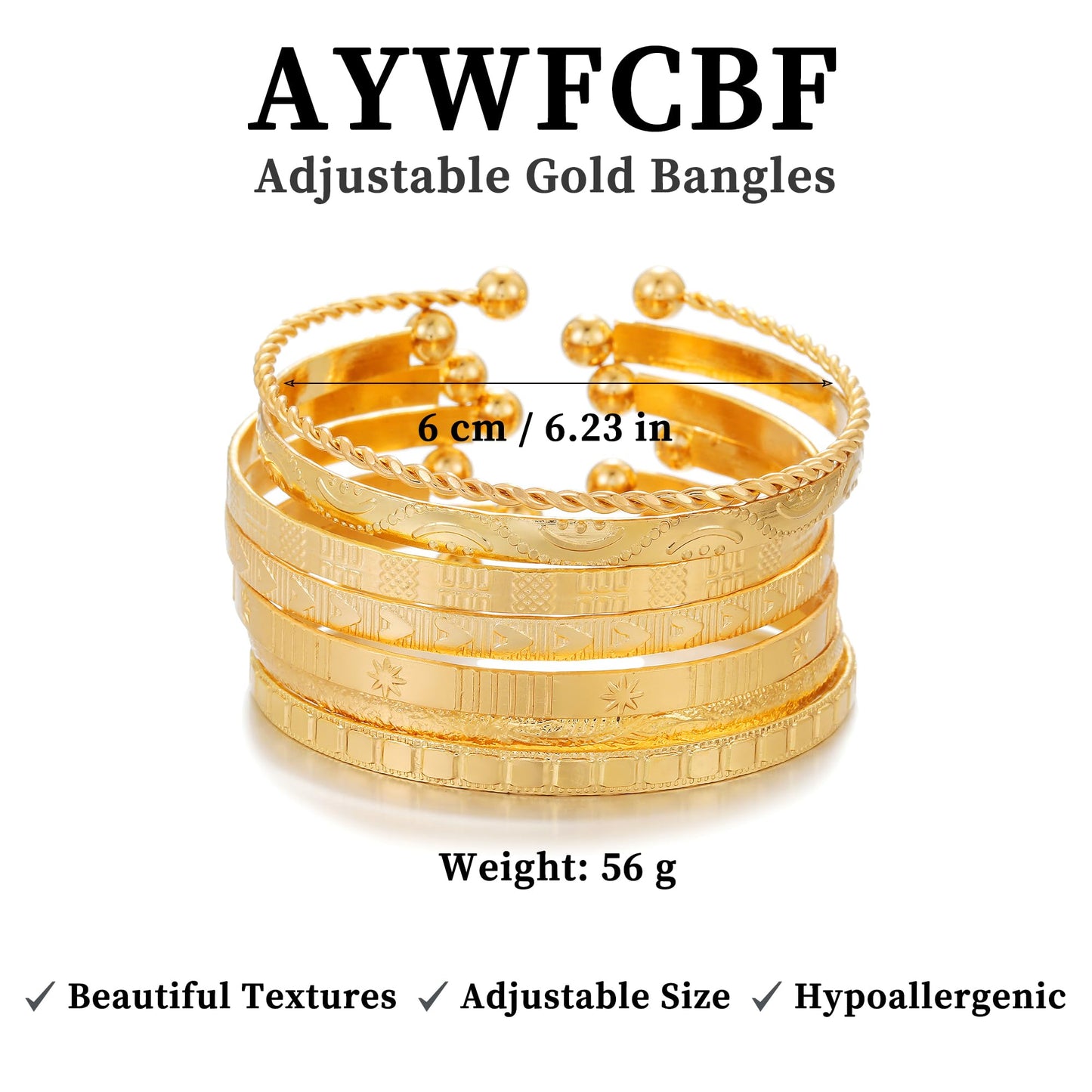 AYWFCBF Gold Bangles for Women, 14k Gold Plated Adjustable Open Cuff Stackable Bracelets Set Boho Jewelry for Women