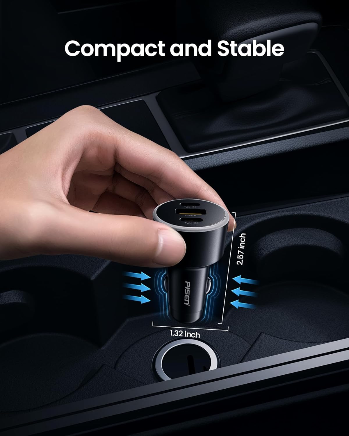 PISEN 60W 3-Port USB C Car Charger - PD30W & QC3.0 Fast Charging, Multi Device Compatible, LED Indicator, Durable Design, Safety Certified for iPhone 16/15/14/13/12 Series