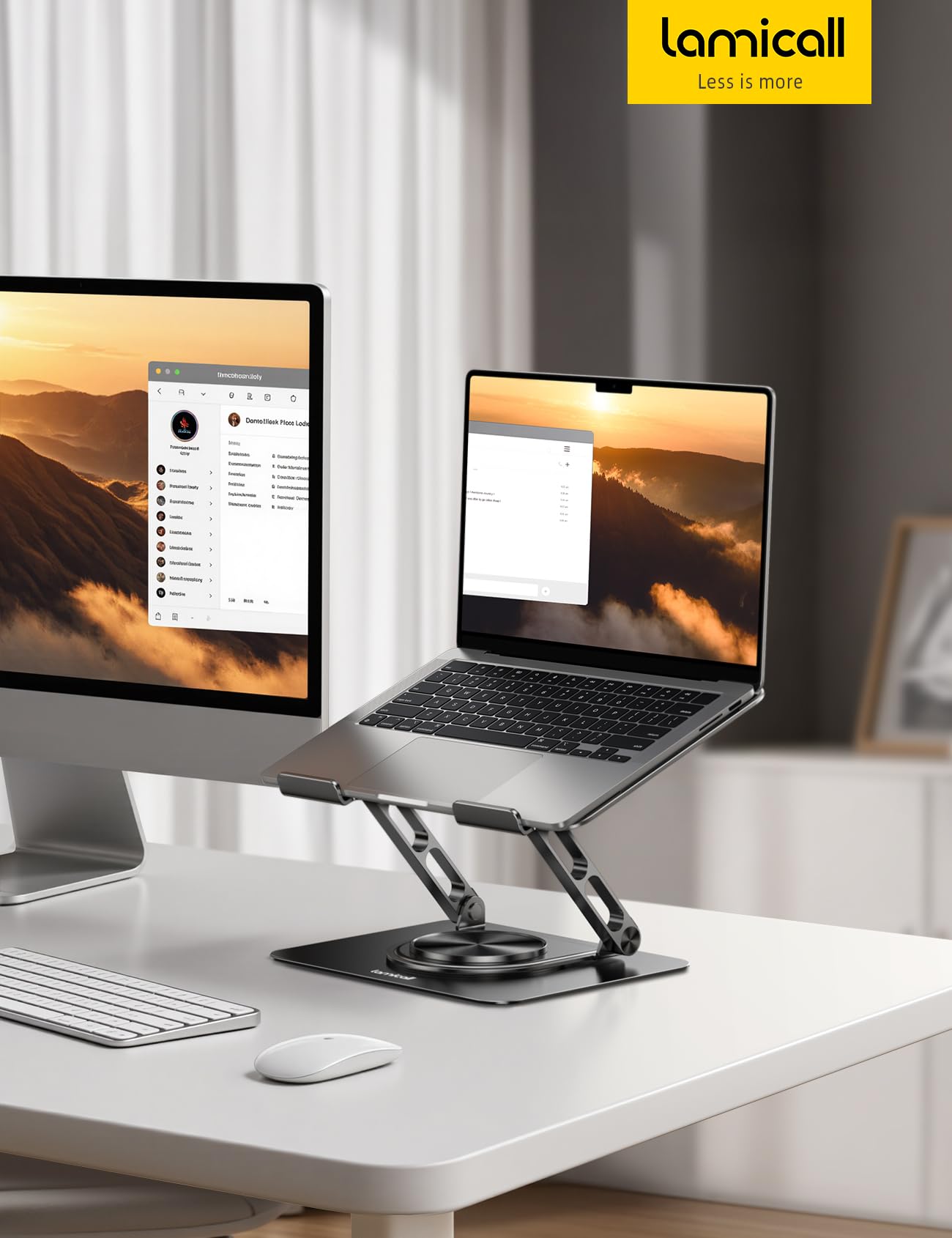 Lamicall Adjustable Laptop Stand for Desk - 360 Rotating Base Ergonomic Computer Stand, Aluminum Laptop Riser for Mothers Day fits MacBook Neo Air Pro, HP, Office Desk Accessories (10-17.3'') - Black