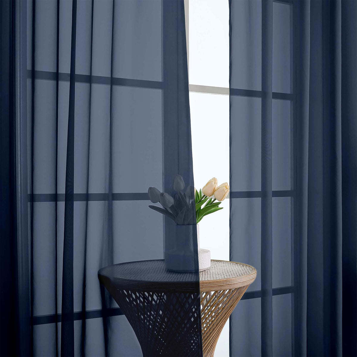Extra Long Navy Blue Sheer Curtains 108 Inches Long 2 Panels (2 Count)