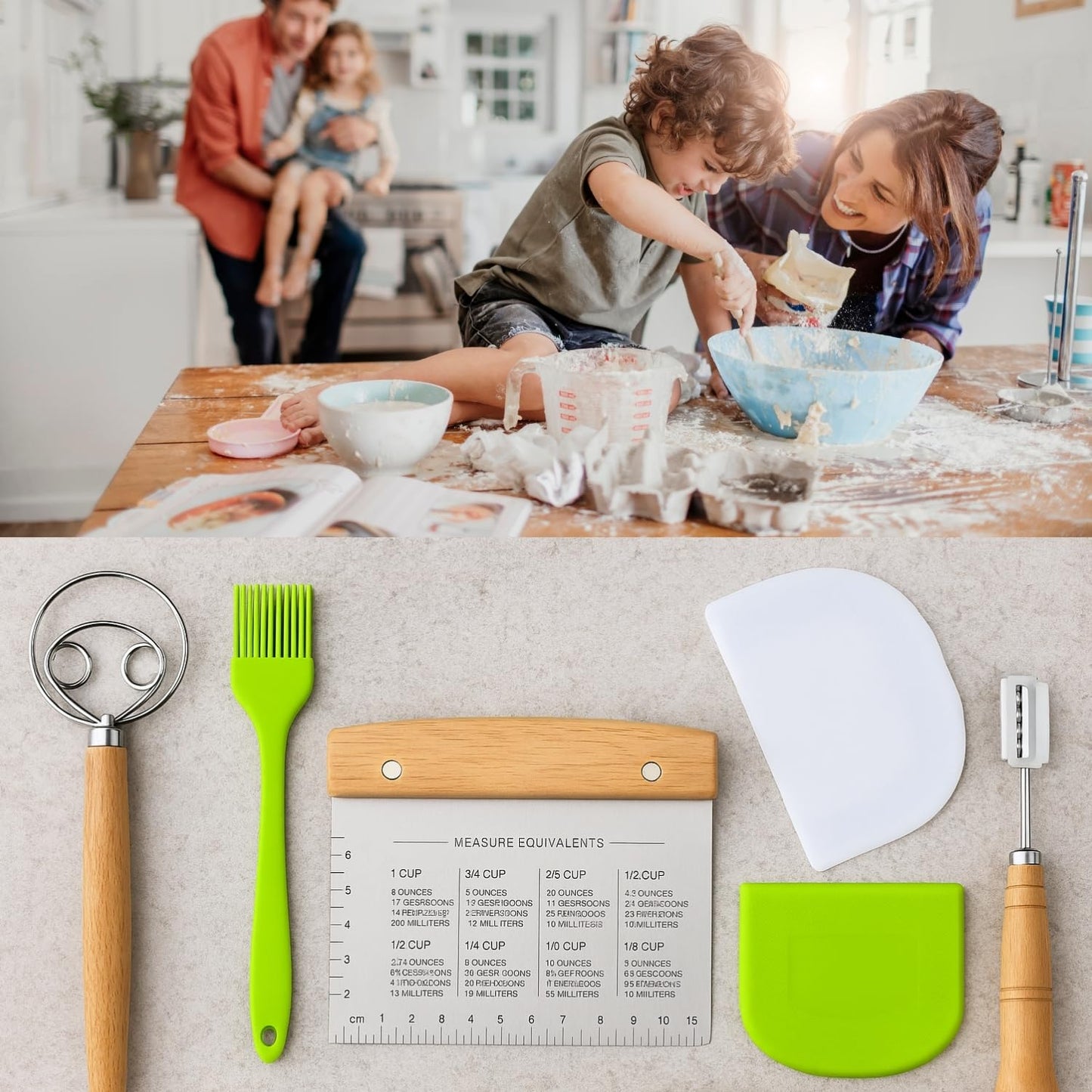 BOORIKA Sourdough Bread Baking Tool Set with Danish Dough Whisk, Bread Lame & Blades, Bench Scraper, Dough Scrapers and Silicone Brush – Sourdough Starter Kit