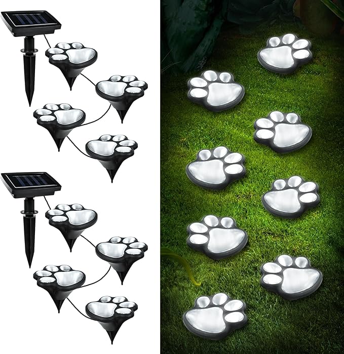 Ratopo Animal Paw Print Solar Lights Outdoor Garden Decor, 4 Pack
